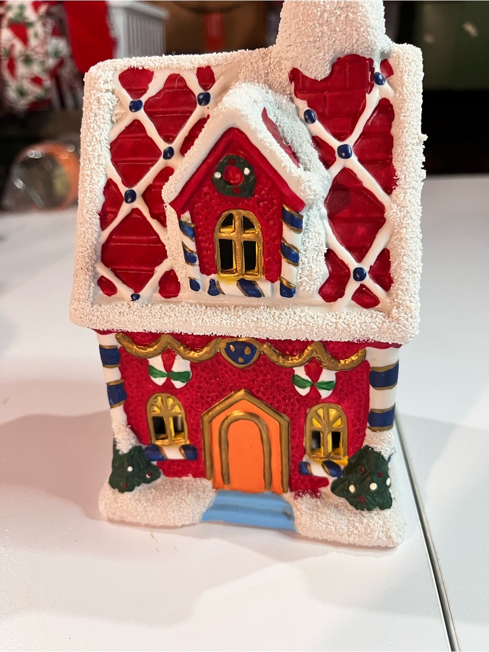 Holiday Gingerbread House Light Up Figurine - Red